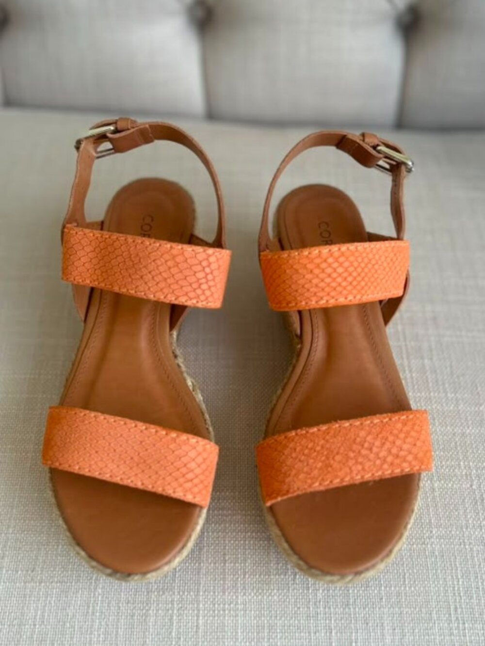 Corello Orange Textured Wedge Sandals Brazil 34 US 6 NWT